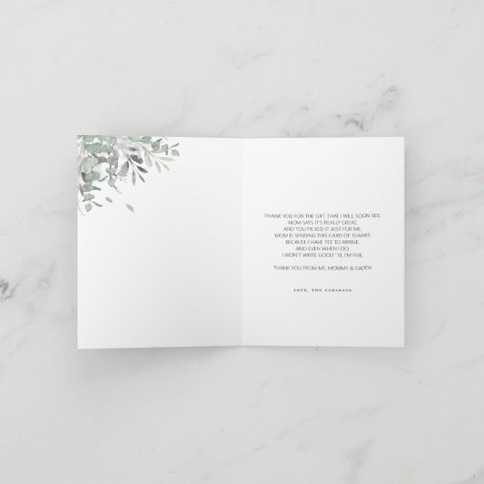 シルバーとブルーのバルーンベビーシャワーありがとう サンキューカード (内部)