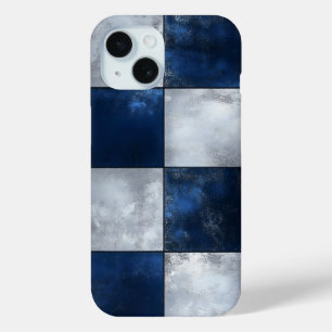 シルバーとブルーのパターン iPhone 15ケース