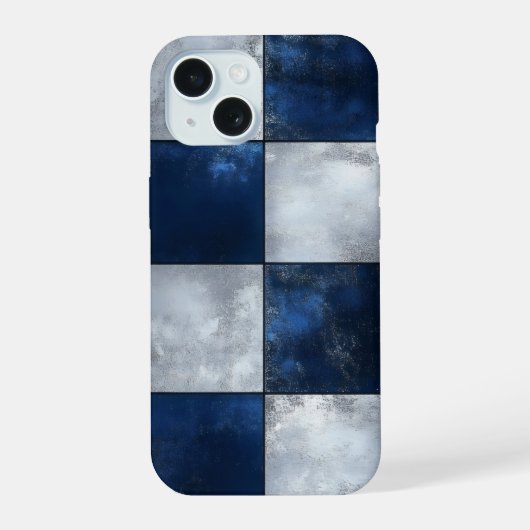 シルバーとブルーのパターン iPhone 15ケース (裏面)