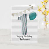 シルバーとブルーの一歳の誕生日ボーイ カード (黄色い花)