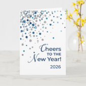 シルバーとブルーの新年 2026 カード (黄色い花)
