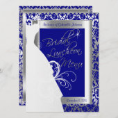 シルバーとブルーの美しいブライダルメニュ王室のー メニュー (正面/裏面)