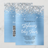 シルバーとブルーの輝きオンライン レジストリー ベビーシャワー 招待状 (正面/裏面)