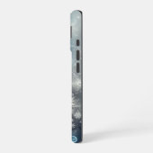 シルバーとブルーの雪の結晶の冬 iPhone 16ケース (左側面)