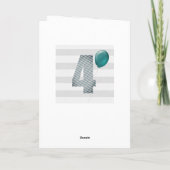 シルバーとブルーの4歳の誕生日 カード (裏面)