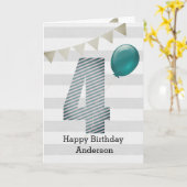 シルバーとブルーの4歳の誕生日 カード (黄色い花)