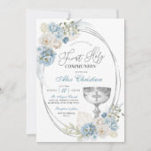 シルバーとブルー・ボホ・ボーイ第一聖餐式 招待状 (正面)