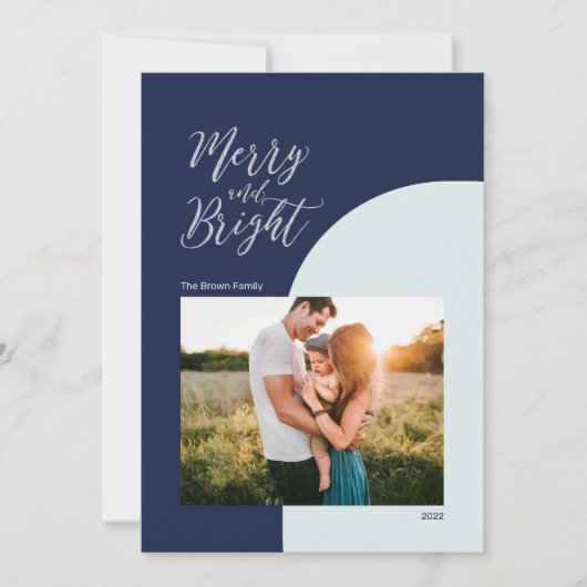 シルバーとブルー |メリー & Bright Christmas Greeting カード (正面)