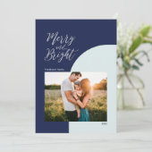 シルバーとブルー |メリー & Bright Christmas Greeting カード (スタンド正面)