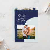 シルバーとブルー |メリー & Bright Christmas Greeting カード (正面/裏面インサイチュ)