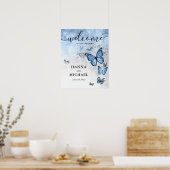 シルバーとベビーブルーバタフライウェルカム結婚ズ ポスター (キッチン)