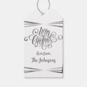 シルバーとホワイトのエレガントクリパーソナライズされたスマス ギフトタグ (正面)