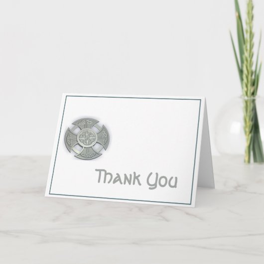 シルバーとホワイトのケルト十字ありがとう サンキューカード (正面)