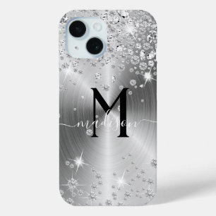 シルバーとホワイトのダイヤモンドパーソナライズされた- iPhone 15ケース