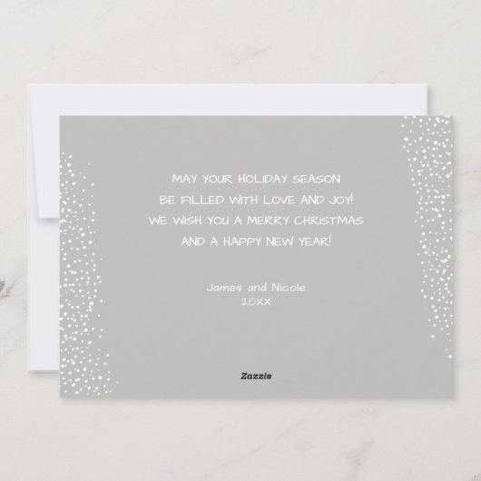 シルバーとホワイトのダマスクのクリスマスフォト シーズンカード (裏面)