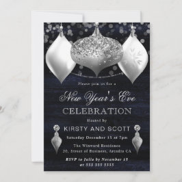 シルバーとホワイトのニューイヤーズイブパーティー 招待状