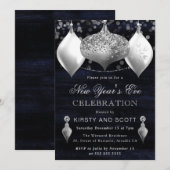 シルバーとホワイトのニューイヤーズイブパーティー 招待状 (正面/裏面)