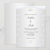 シルバーとホワイトのフラワーの結婚式 招待状 (正面/裏面)
