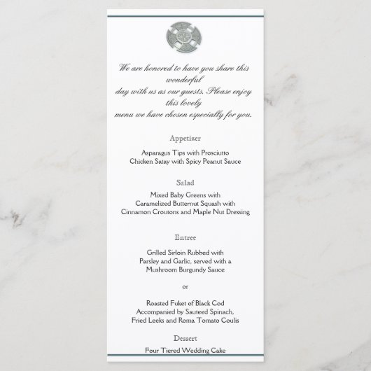 シルバーとホワイトのメニューに結婚セルティッククロス メニュー (正面)