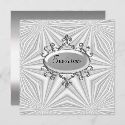 シルバーとホワイトの招待状 あらゆる行事に 招待状 (正面/裏面)
