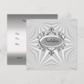 シルバーとホワイトの招待状 どんな行事にも 招待状 (正面/裏面)
