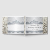 シルバーとホワイトの結婚カスタマイズ可能なゲストブック ゲストブック (全面)