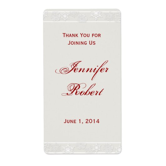 シルバーとホワイトの結婚スノーフレークのワインラベル ラベル (正面)