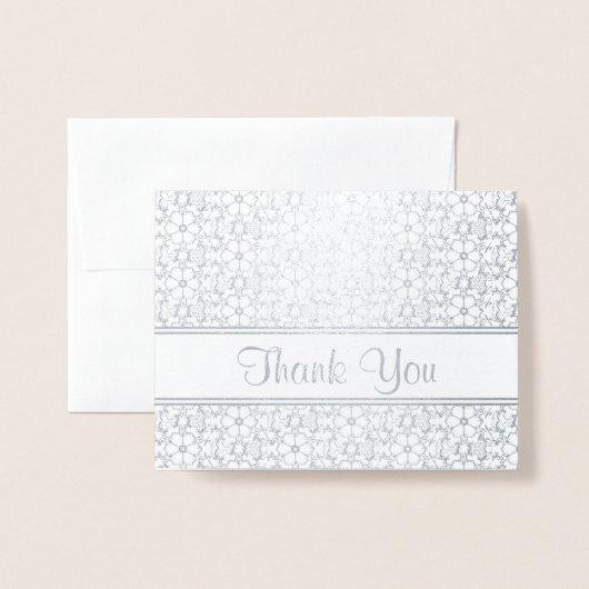 シルバーとホワイトの花柄ありがとう 箔カード (封筒付き正面)