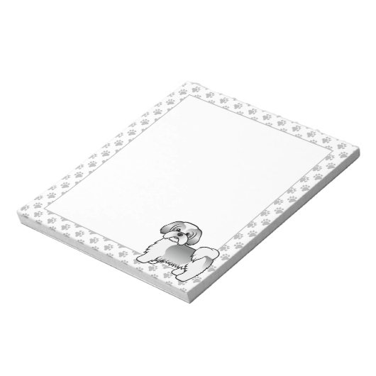 シルバーとホワイトシーズー(犬)かわいい漫画の犬 ノートパッド (回転)