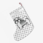 シルバーとホワイトシーズー（犬）Tzu漫画の犬と名前 スモールクリスマスストッキング (裏面 (吊り時))