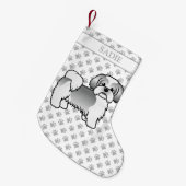 シルバーとホワイトシーズー（犬）Tzu漫画の犬と名前 スモールクリスマスストッキング (正面 (吊り時))