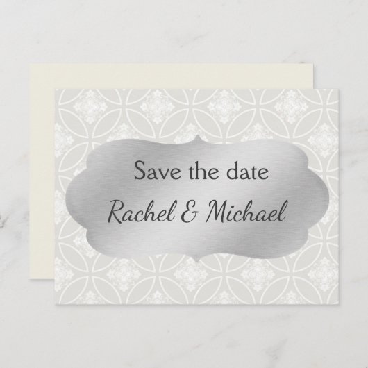 シルバーとホワイト日付を保存 案内ポストカード (正面/裏面)