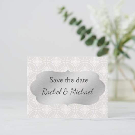 シルバーとホワイト日付を保存 案内ポストカード (スタンド正面)