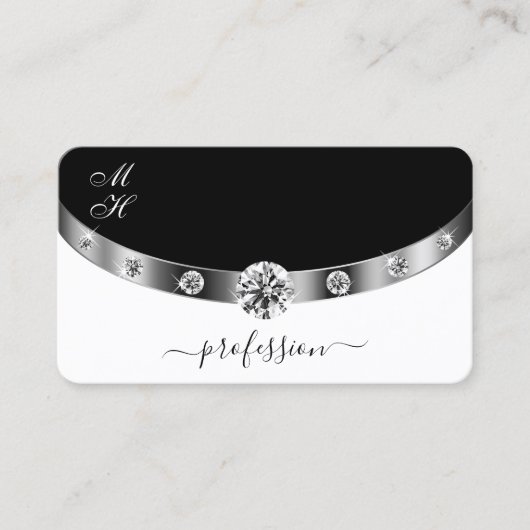 シルバーとホワイト、ダイヤモンドで目を引く 名刺 (正面)