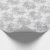 シルバーとホワイト・ダマスク ラッピングペーパー (角)