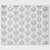 シルバーとホワイト・ダマスク ラッピングペーパー (フラット)