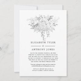 シルバーとホワイト ヴィンテージ ローズ ゲストリスト縮小のお知らせ 案内状