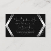 シルバーとモノグラムで印象的な黒い幾何学的 名刺 (裏面)