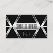 シルバーとモノグラムで印象的な黒い幾何学的 名刺 (正面)