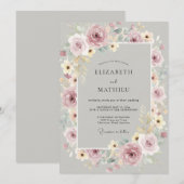 シルバーとモーヴの芍薬の結婚式 招待状 (正面/裏面)