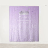 シルバーとライトパープルのバラの写真用背景 タペストリー (正面)