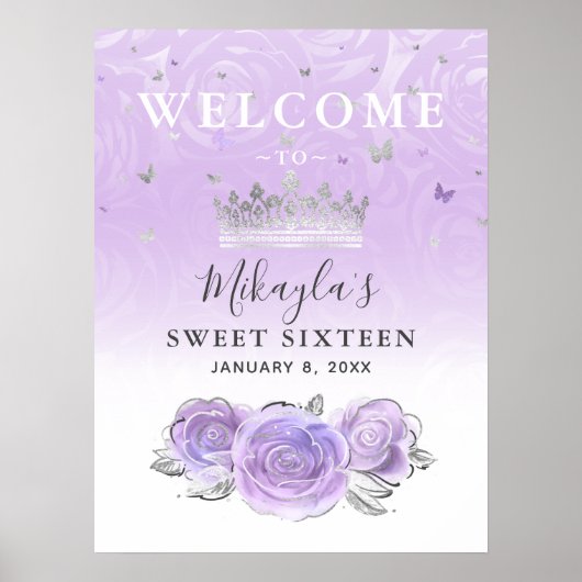 シルバーとライトパープルのバラ歓迎パーティー ポスター (正面)