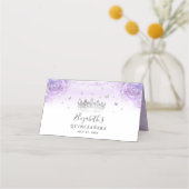シルバーとライトパープルのバラ エレガント プレイスカード (裏面)