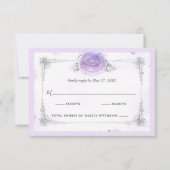 シルバーとライトパープルバラ エレガント 出欠カード (正面)