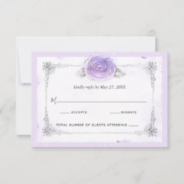 シルバーとライトパープルバラ エレガント 出欠カード
