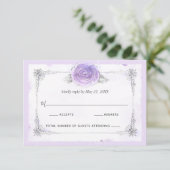 シルバーとライトパープルバラ エレガント 出欠カード (スタンド正面)
