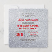 シルバーとルビーレッドのスパークリー スイート16 招待状 (正面)