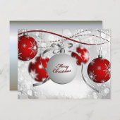 シルバーとレッドのメリークリスマスオーナメント シーズンポストカード (正面/裏面)