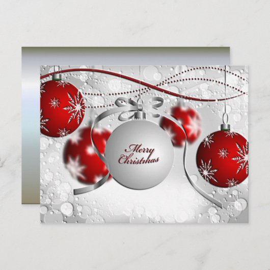 シルバーとレッドのメリークリスマスオーナメント シーズンポストカード (正面/裏面)