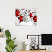 シルバーとレッドのメリークリスマスオーナメント ポスター (ホームオフィス)